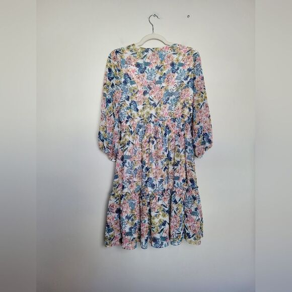 Just Taylor Floral Midi Tiered Dress Smocked Cottagecore Bloomcore Coquette 8 - Picture 12 of 13